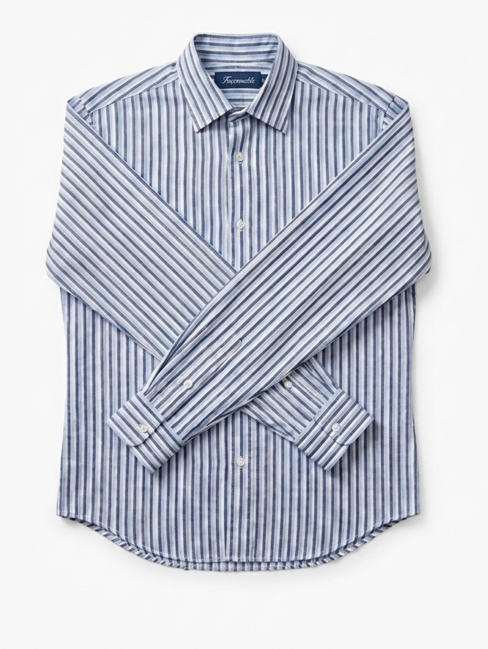 MEN'S -  ​FAÇONNABLE Made in USA Blue Striped 100% Cotton Shirt -  17 XL